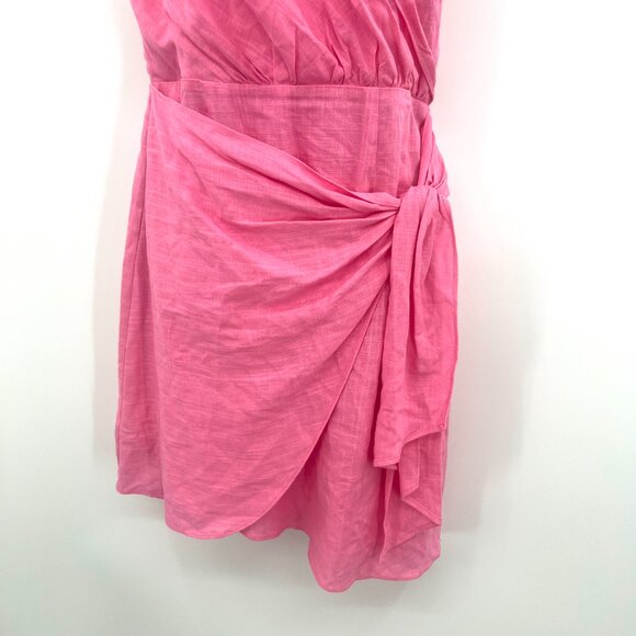 Here Comes The Sun Linen Cotton Pink One Shoulder Mini Dress Women's Medium - Picture 3 of 5